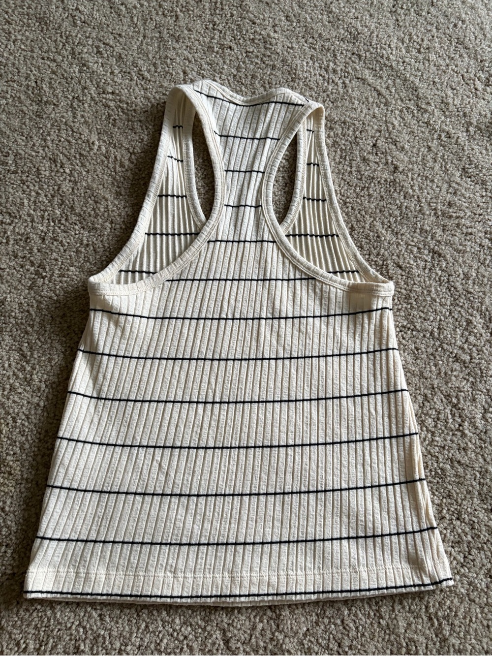 VINCE Striped Racerback Tank Top Cream Black Ribbed Stretch Minimalist small - Picture 5 of 10